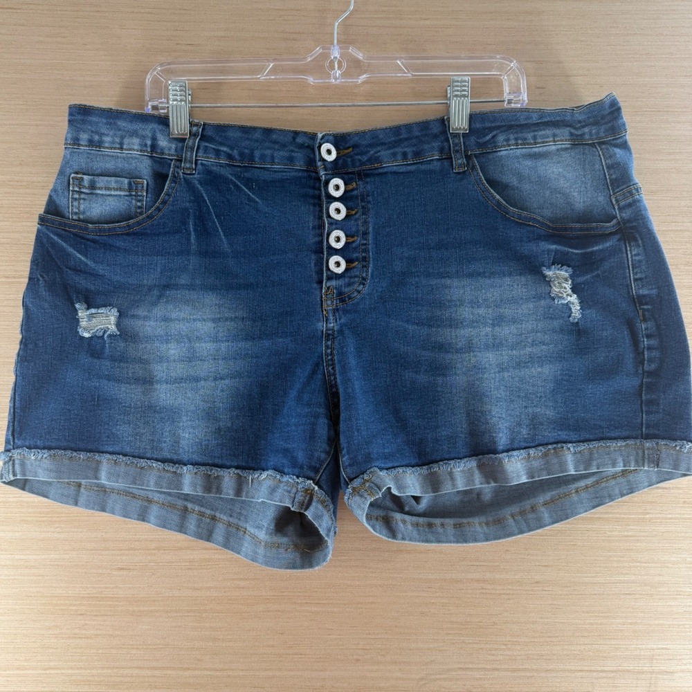 Jeans Brand Womens XXL Distressed High Rise Denim Shorts Cuffed Raw Hem Stretch